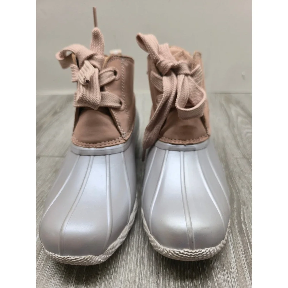 Sperry Saltwater Pearlized Duck Boots Rose Dust Leather Rubber‎ Womens 5.5
